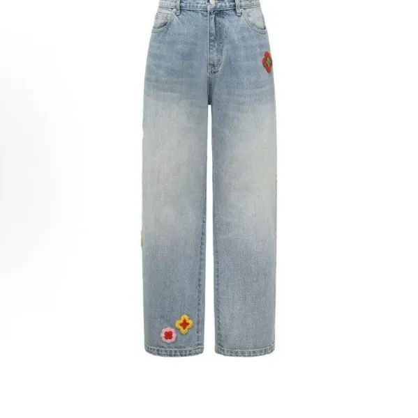 Miu Miu Embroidered Floral Wide-Leg Jeans Light Blue - 1