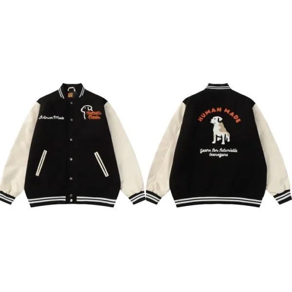 Human Made × Diamond Supply Co. Dog Motif Varsity Jacket Black/Beige - 1