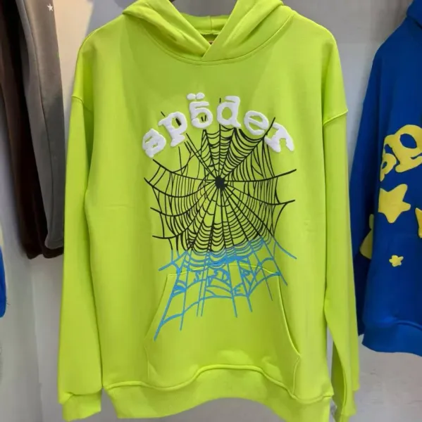 Spider Web Graphic Hoodie Neon Yellow - 1