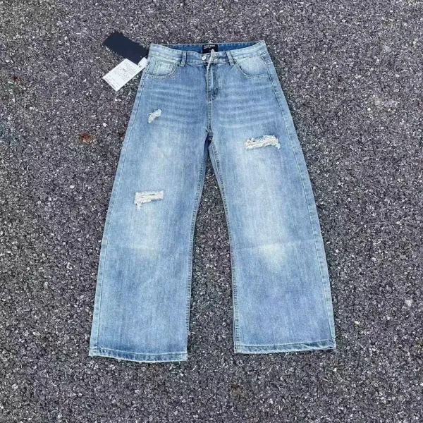 Design Distressed Wide-Leg Light Wash Jeans - 1
