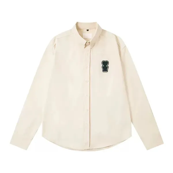 Design Minimalist Embroidered Bear Shirt Beige Shirt - 1