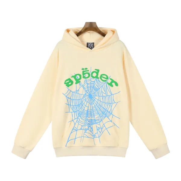 Sp5der Spider Web Graphic Hoodie Beige - 1
