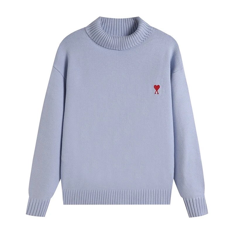 Ami Paris Ami de Coeur Light Blue Ribbed Knit Sweater - 1