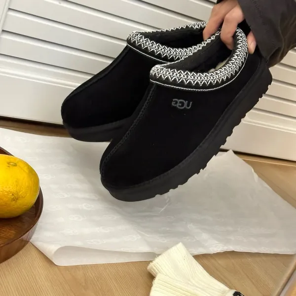 UGG Tasman Black with White Embroidery Slippers - 1