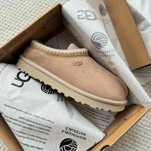 UGG Tasman Beige Suede Slippers - 1
