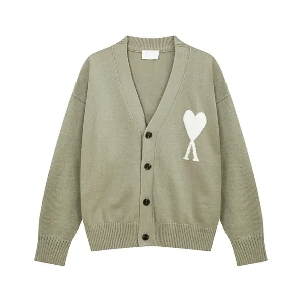Ami Paris Heart Logo Cardigan Olive Green Cardigan - 1
