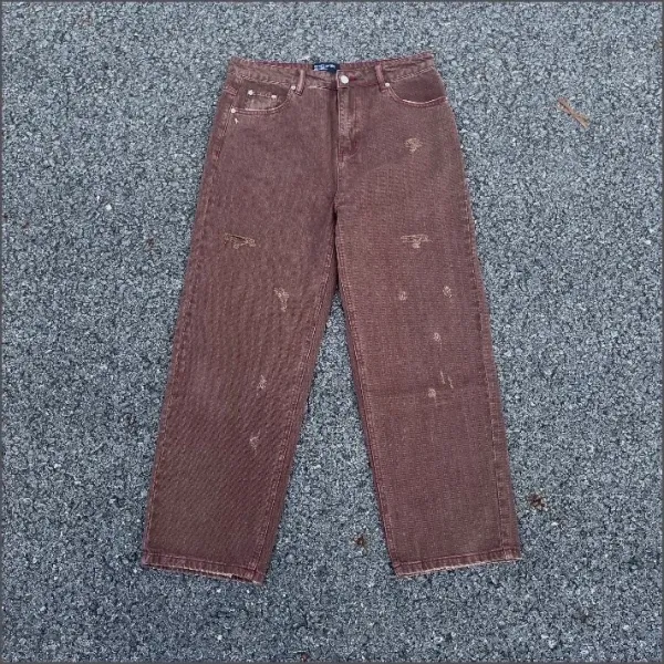 Design Distressed Corduroy Wide-Leg Jeans in Brown - 1