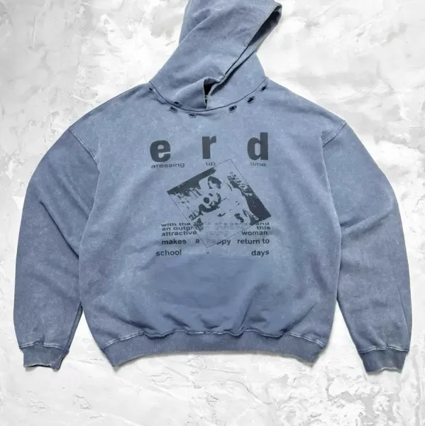Erdem Distressed Acid-Wash Hoodie in Slate Blue - 1