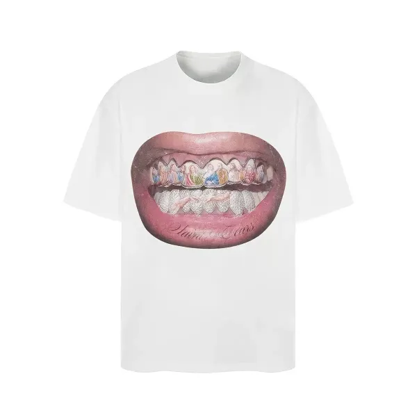 Saint Laurent Mouth Print White T-Shirt - 1
