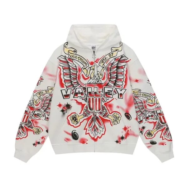 Vale Dreams Eagle Print Zip-Up Hoodie White - 1