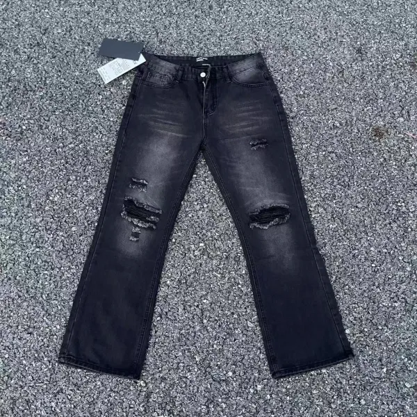 Design Distressed Black Straight-Leg Jeans - 1