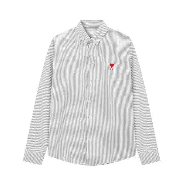 Comme des Garçons Play Striped Button-Down Shirt with Red Heart Logo - 1