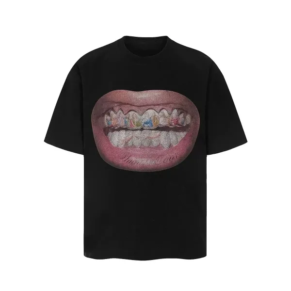 Comme des Garçons Play x Laura Owens Mouth Print Black T-Shirt - 1