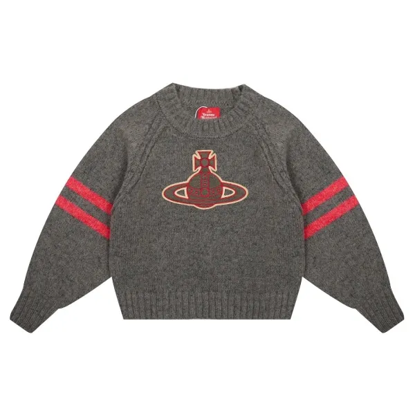 Vivienne Westwood Orb Logo Knit Sweater Gray with Red Stripes - 1