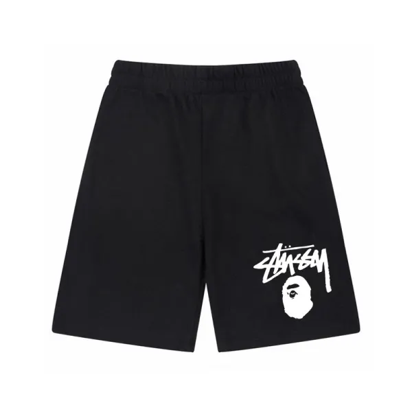 Stüssy x A Bathing Ape Logo Print Black Shorts - 1