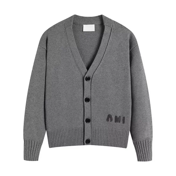 AMI Alexandre Mattiussi V-Neck Cardigan Gray Sweater - 1