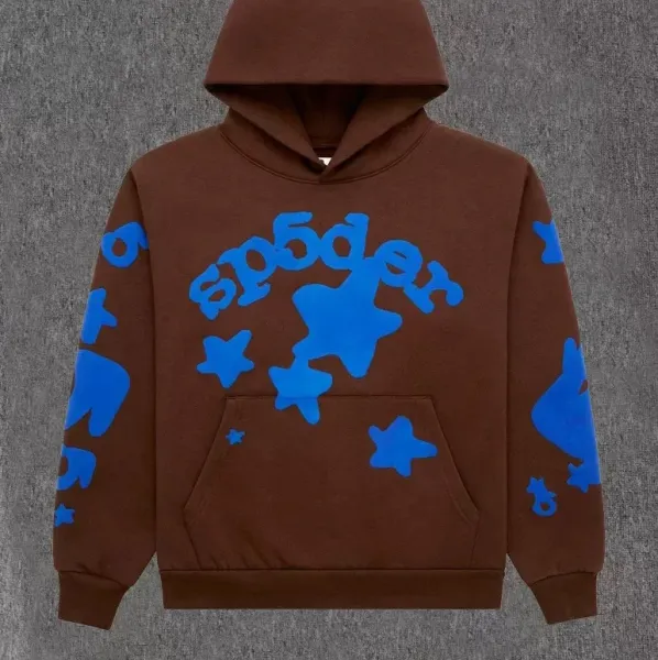 Spider Hoodie Brown with Blue Graphic Print Hoodie - 1