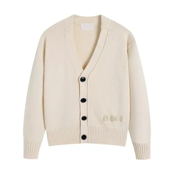 AMI Paris Cardigan Beige Knit Cardigan - 1