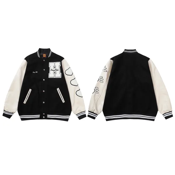 Human Made H Logo Varsity Jacket Black and Cream - 1