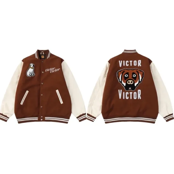 Victor Dog Patch Varsity Jacket Brown - 1