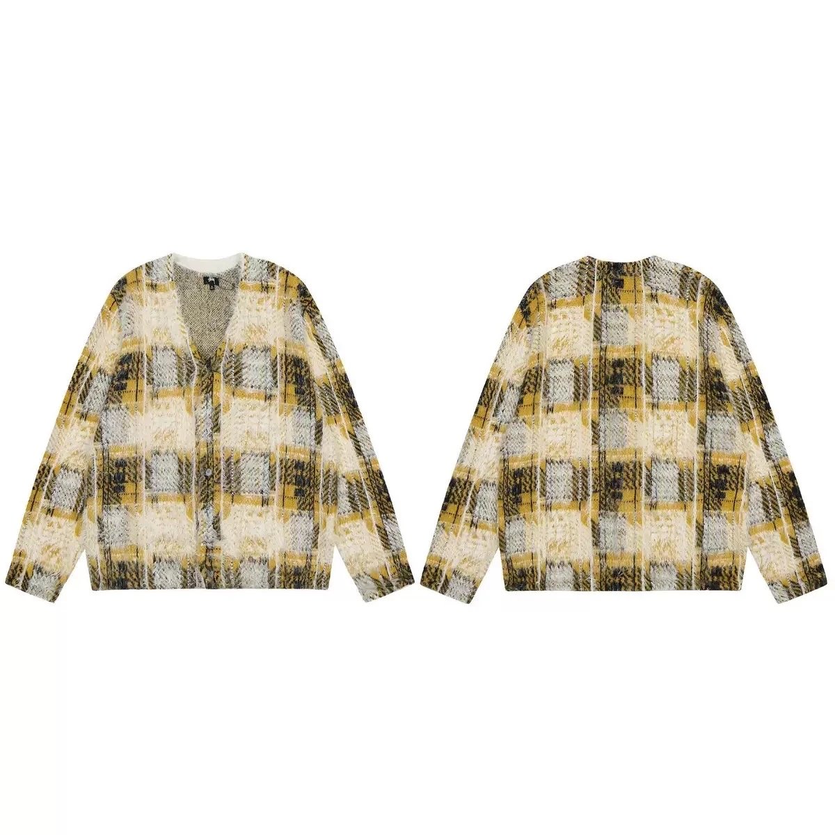 Design Oversized Plaid Knit Cardigan Multicolor - 1