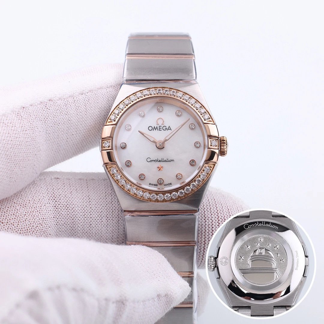 New Omega Constellation Sapphire Mirror Pearl Shell Imported Quartz Machine 28mm