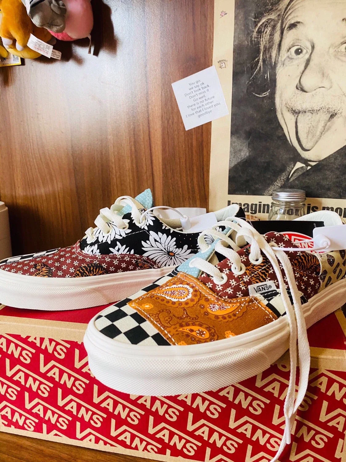 🍉韩国限定❗️VANS 万斯全新Era复古腰果花不对称棋盘格拼接男女情侣