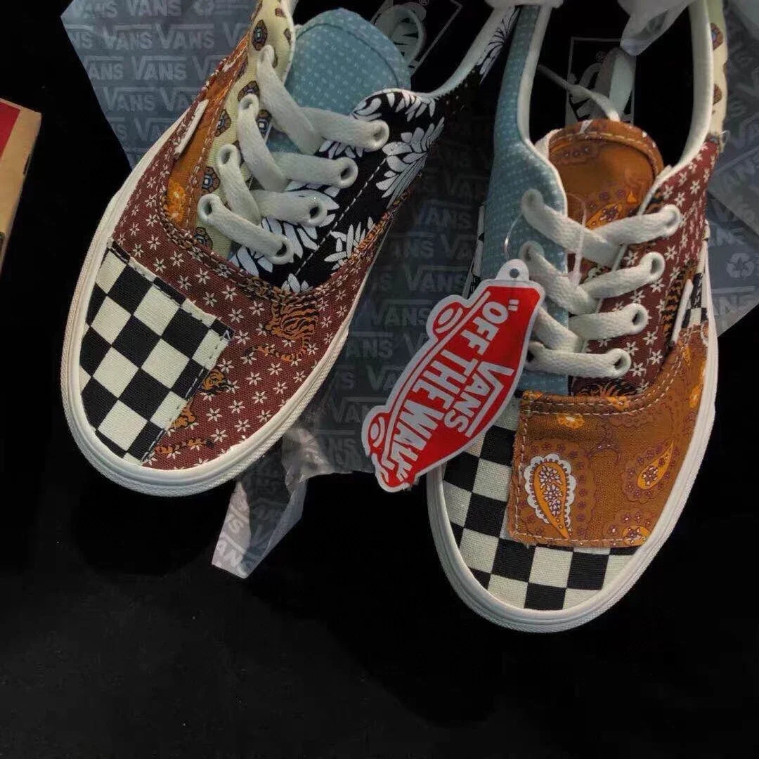 🍉韩国限定❗️VANS 万斯全新Era复古腰果花不对称棋盘格拼接男女情侣