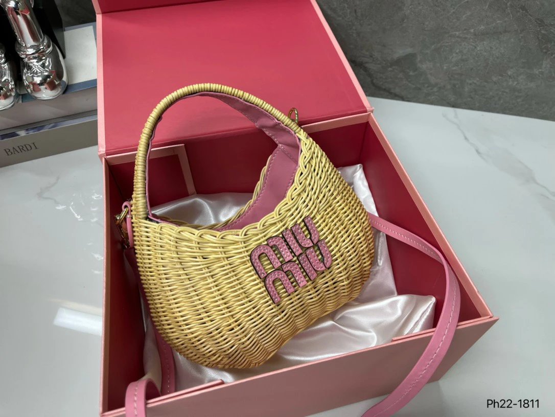 Miu Handbags Woven Rattan Logo Handbag image 2