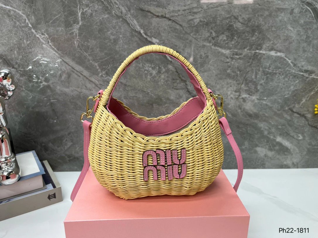 Miu Handbags Woven Rattan Logo Handbag image 7