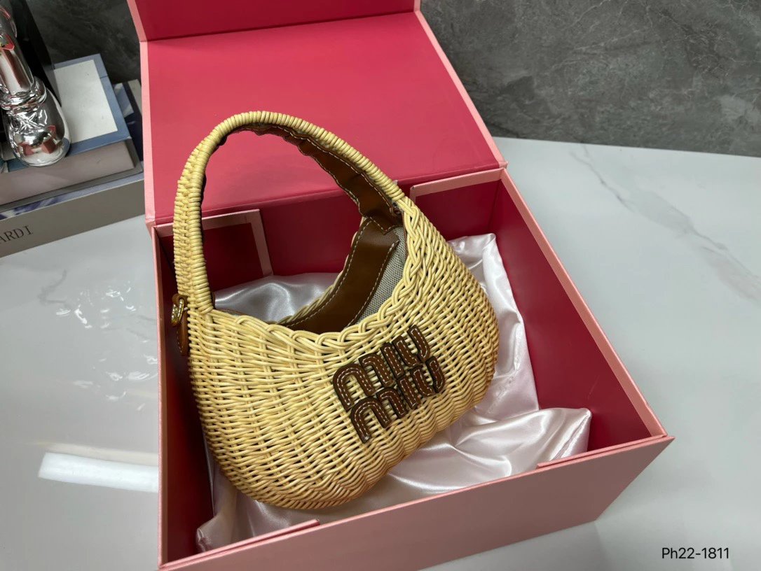 Miu Handbags Woven Rattan Logo Handbag image 5