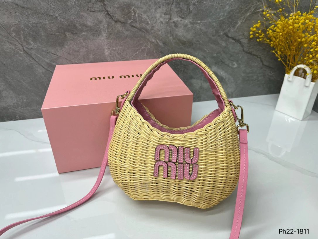 Miu Handbags Woven Rattan Logo Handbag image 8
