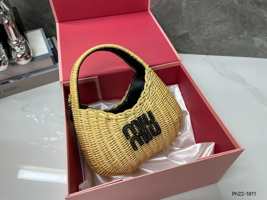 Miu Handbags Woven Rattan Logo Handbag image 3