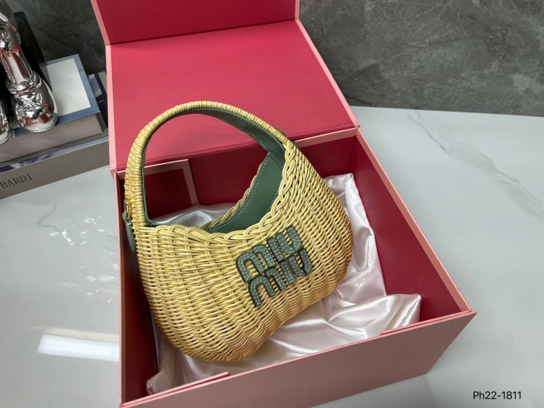 Miu Handbags Woven Rattan Logo Handbag image 4