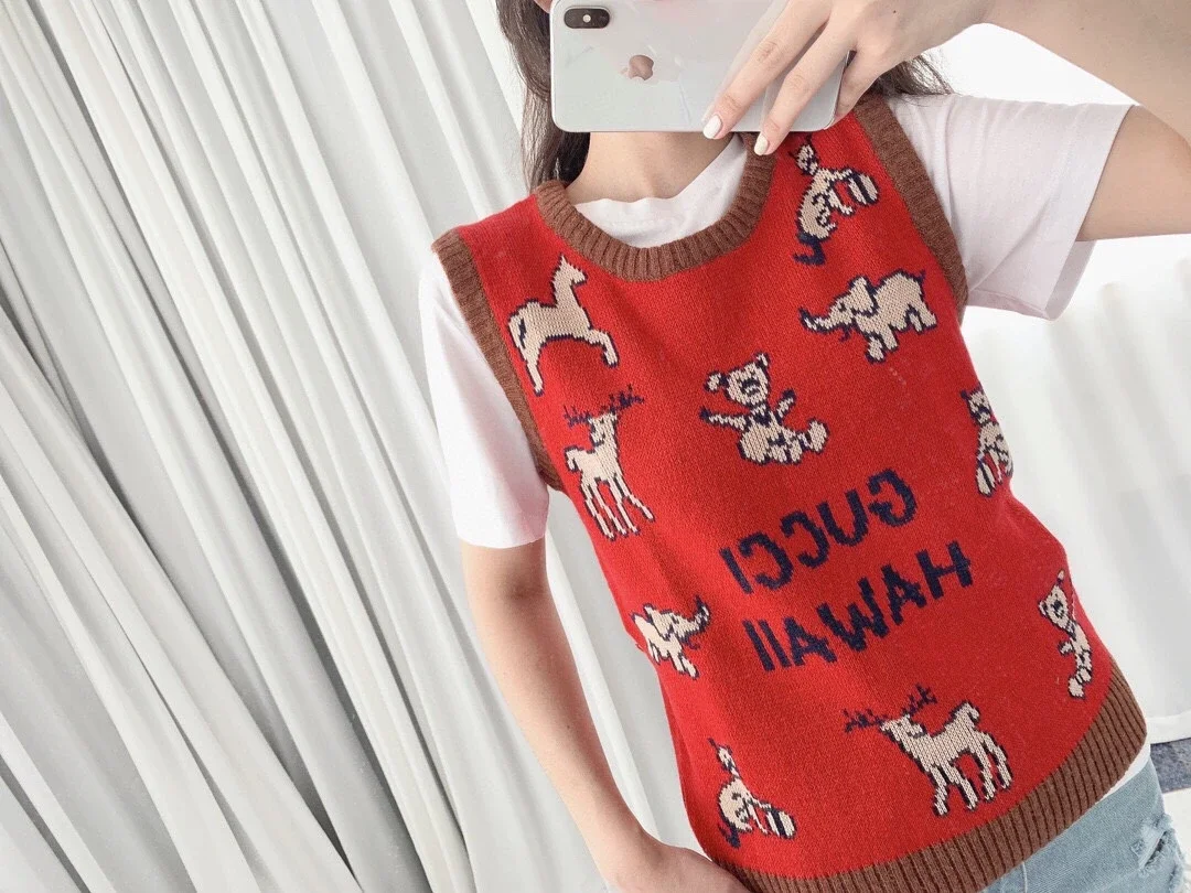 GUCCI Gucci 2020 New Animal Pattern Red Knitted Vest Sweater Vest