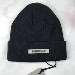 thumbnail for Fear of god essentials cotton cold cap FOG beanie double thread knitted hat cold hat white black leather label wool cap melon skin hat men and women spot two-fold hat