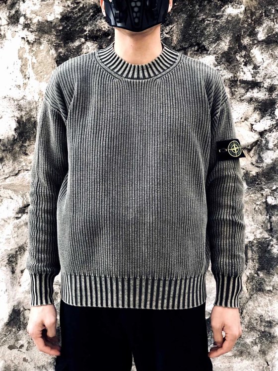 YYs Stone Tie-Dye Fleece Heavyweight Crew Neck Long-Sleeve Sweatshirt with Patch Knit Sweater