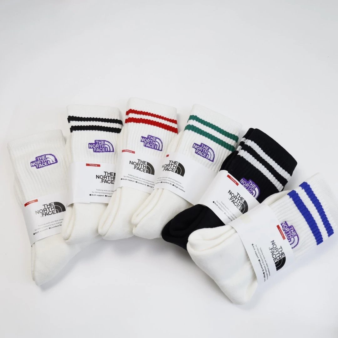The North Face White Socks with Colorful Stripes