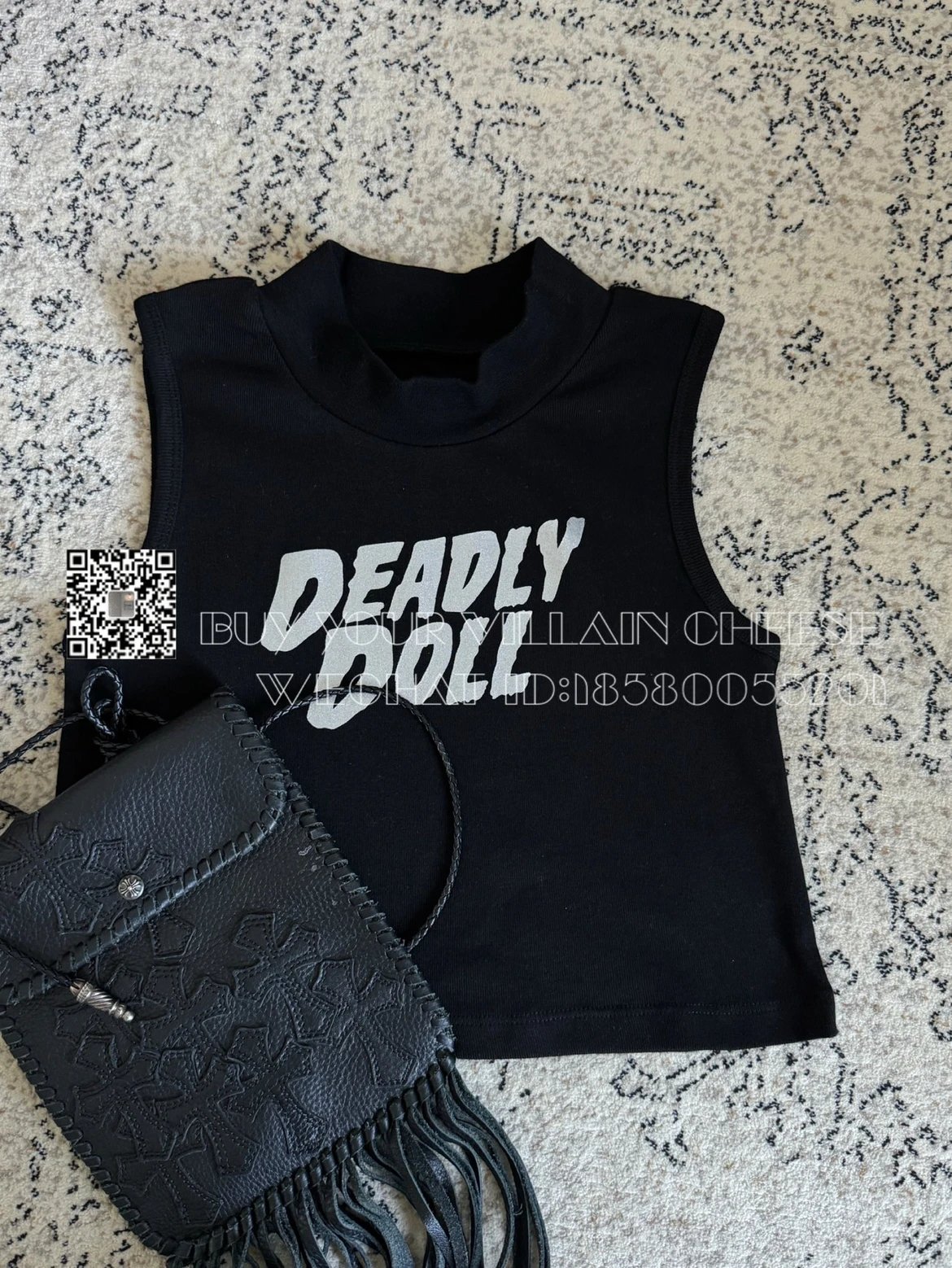Design Deadly Doll White Crop Tank Top Vest Top - 9