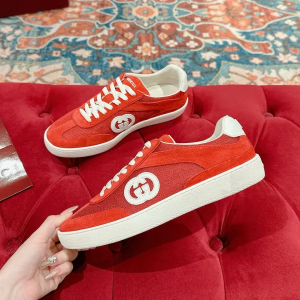 Gucci Rhyton Red Suede and Mesh Sneakers - 1