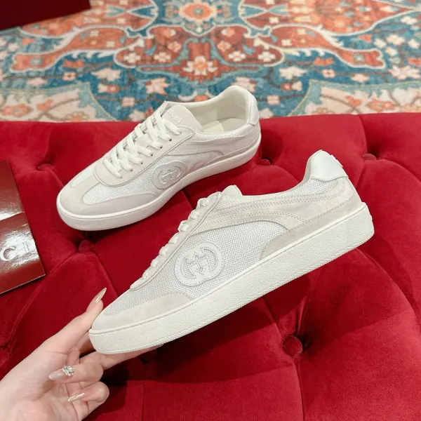 Gucci Rhyton Low-Top White Mesh and Suede Sneakers - 1