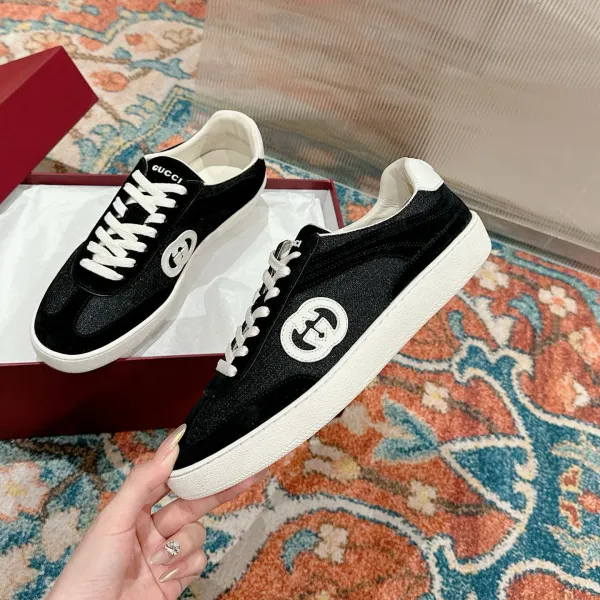Gucci GG Marmont Sneakers Black and White Velvet Sneakers - 1