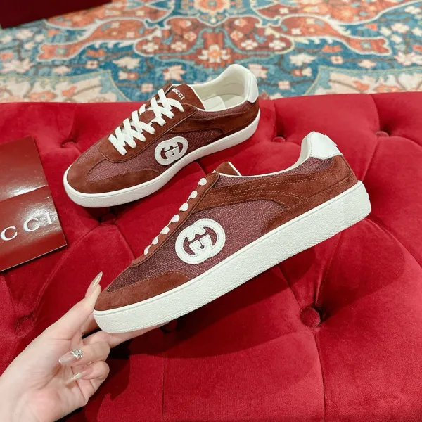 Gucci Rhyton Low Top Brown Suede and Mesh Sneakers - 1
