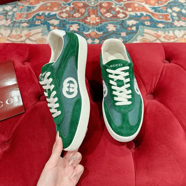 Gucci Rhyton Green Suede and Mesh Sneakers - 1