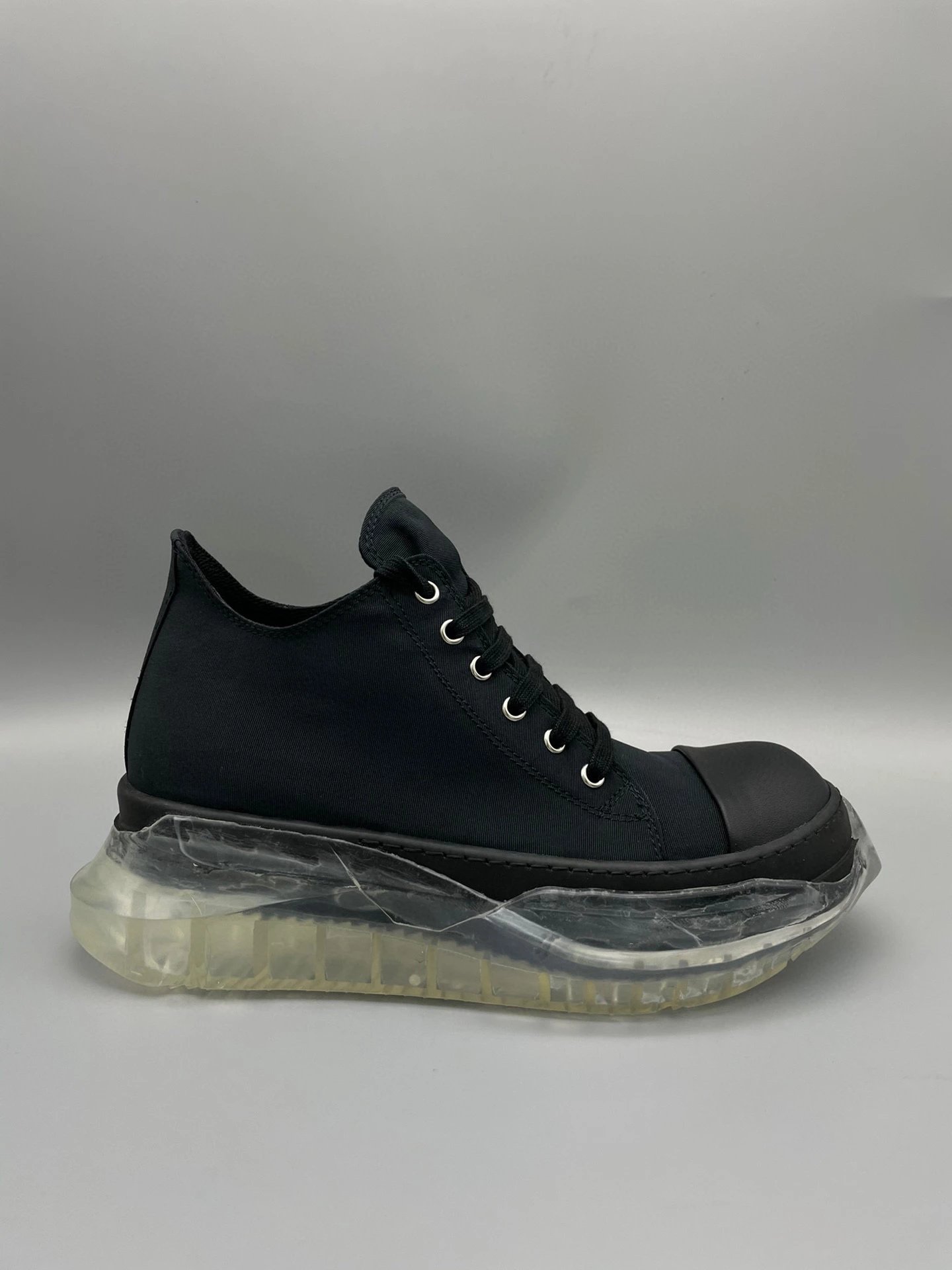 RICK OWENS Black Satin Low-Top Sneakers with Double Sole