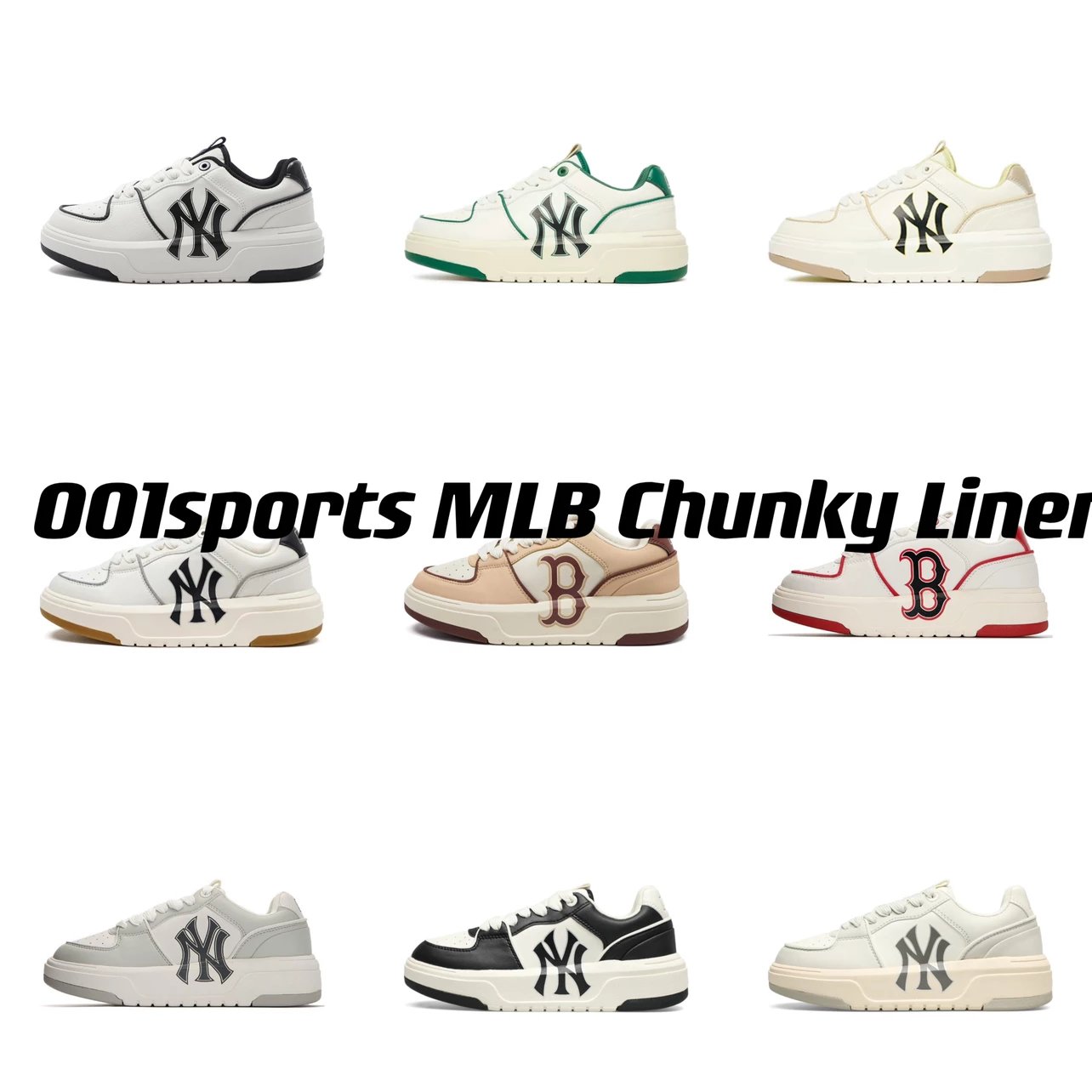 [Korea Order] MLB Chunky Liner Senior Shoes Series NY Print New York Yankees Increased Thick Sole Versatile Casual Shoes