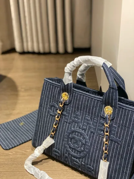 Chanel Deauville Tote Bag White Canvas with Black Logo - 66