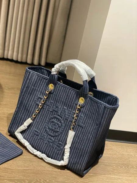 Chanel Deauville Tote Bag White Canvas with Black Logo - 61
