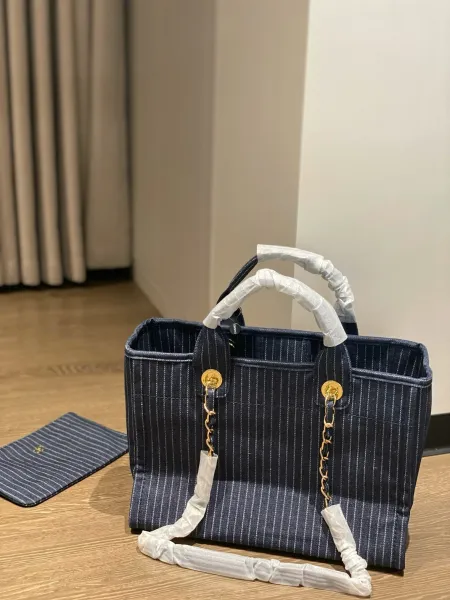 Chanel Deauville Tote Bag White Canvas with Black Logo - 68