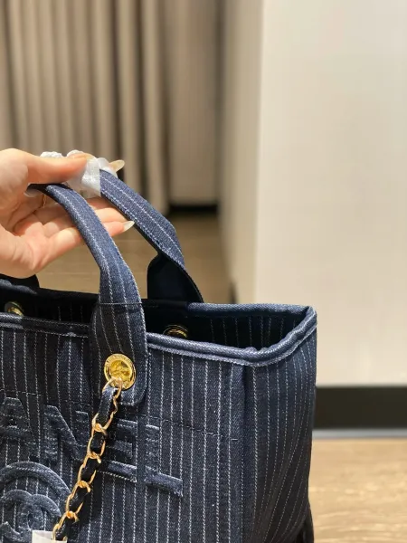 Chanel Deauville Tote Bag White Canvas with Black Logo - 69